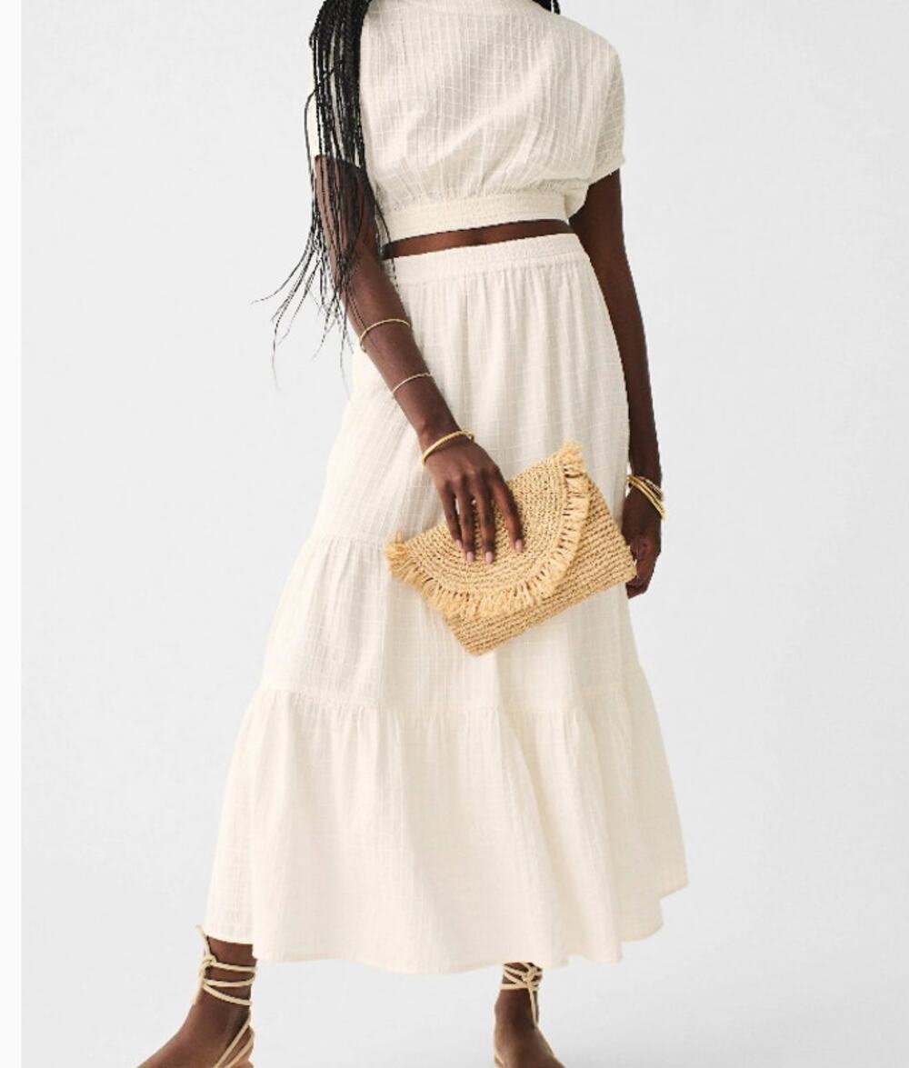 Faherty Cala Cotton Windowpane Textured Crop Top and Skirt Set